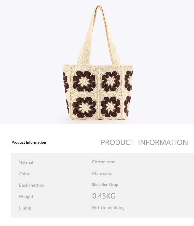 Floral Crochet Granny Square Shoulder Tote Bag