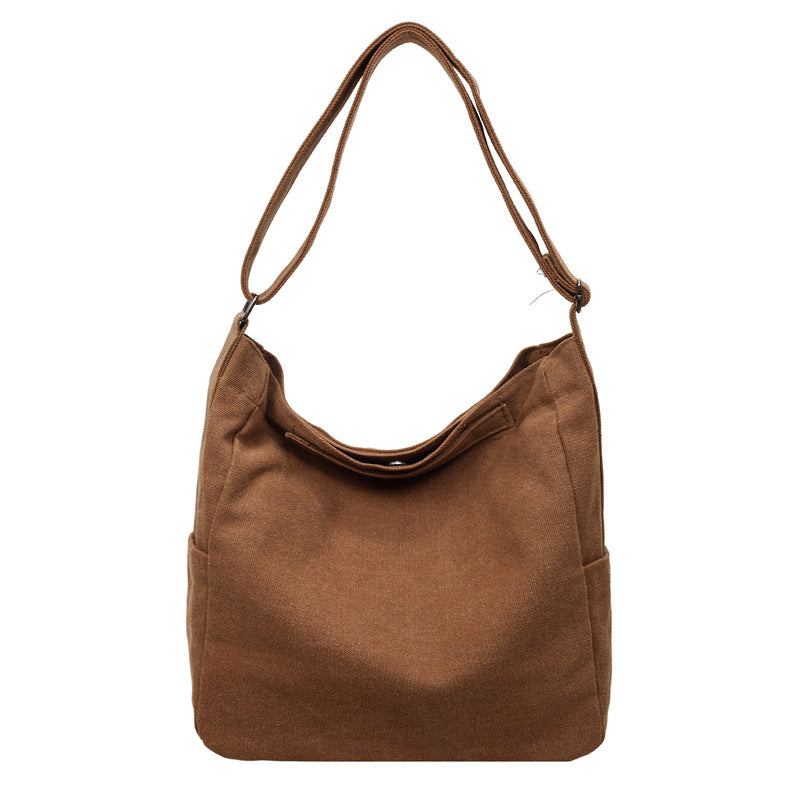 Vintage Canvas Hobo Shoulder Bag with Adjustable Strap and Cup Holder