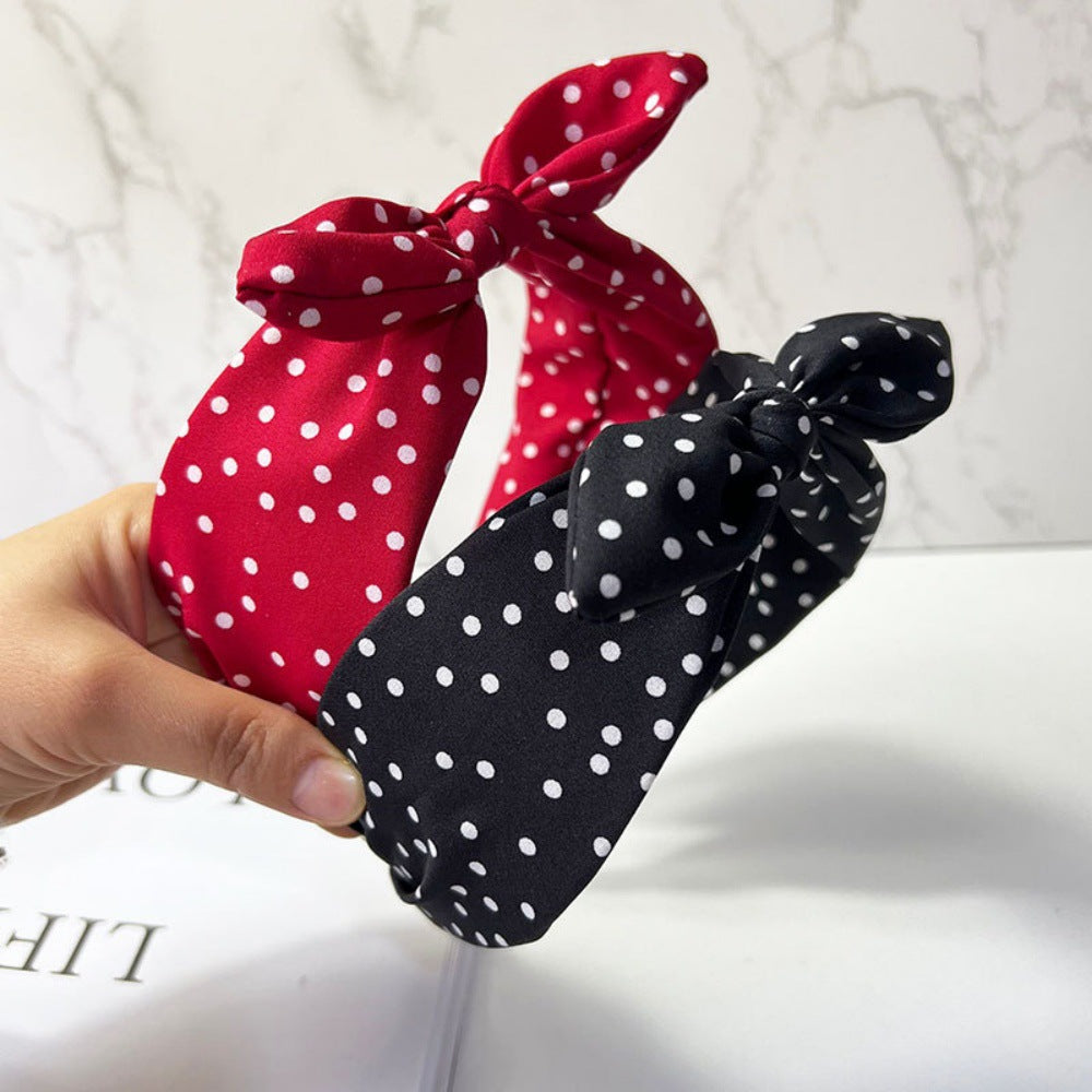 Retro Polka Dot Bow Wide Headband