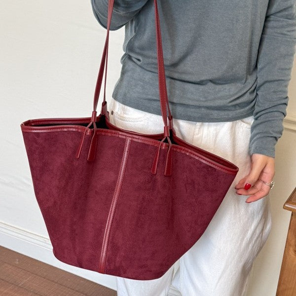 Minimalist Vintage Suede Tote Shoulder Bag