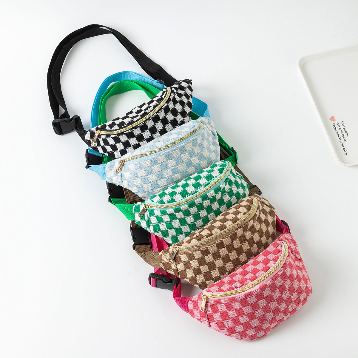 Plaid Waist Bag Unisex Sports Fitness Adjustable Storage Bag