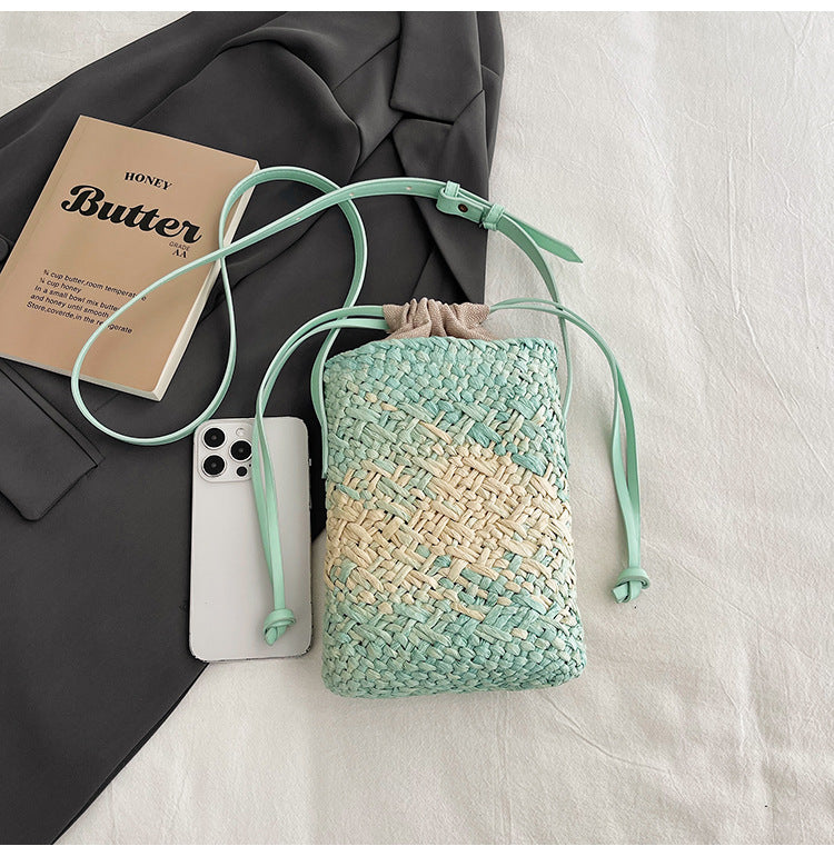 Women Handmade Woven Straw Crossbody Phone Beach Bag
