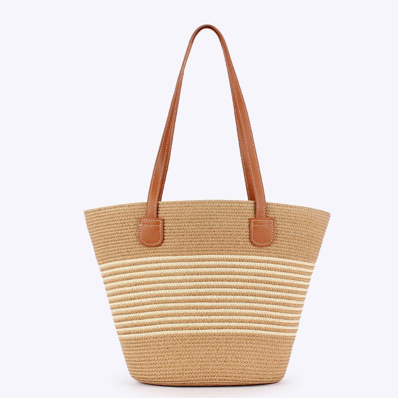Women Striped Handwoven Large Capacity Tote Holiday Bag
