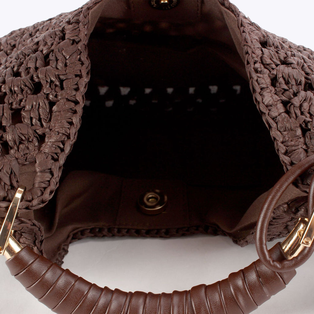 Boho Woven Paper To pHandle Crochet Handbag with Tassel Charm