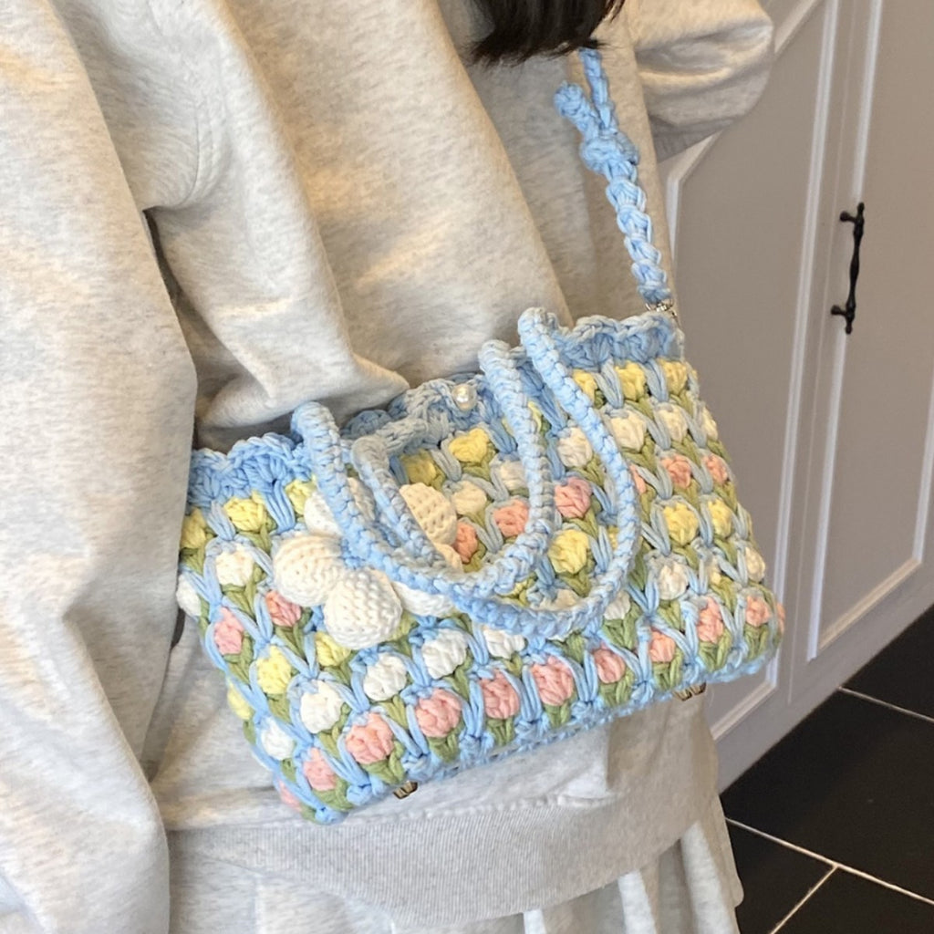 Fresh Tulip Phone 2026 New Yarn Crochet Soft Sunflower Crossbody Bag