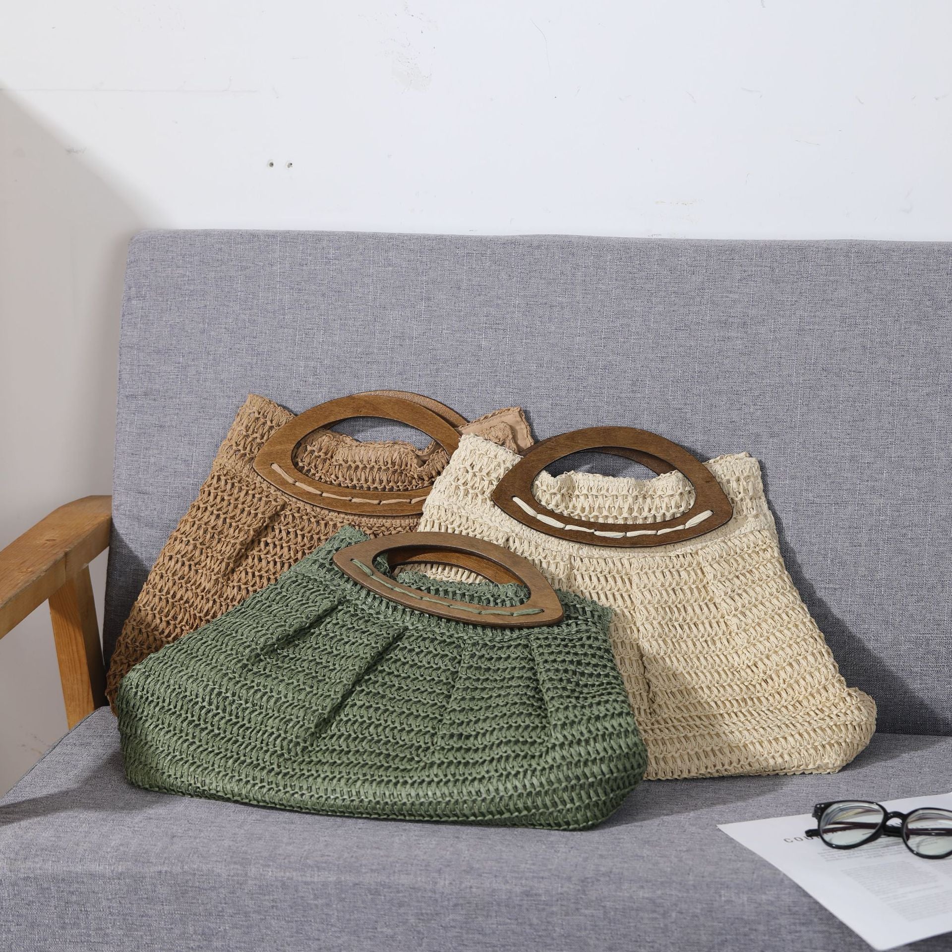 Boho Handwoven Sequin Crochet Top Handle Bag