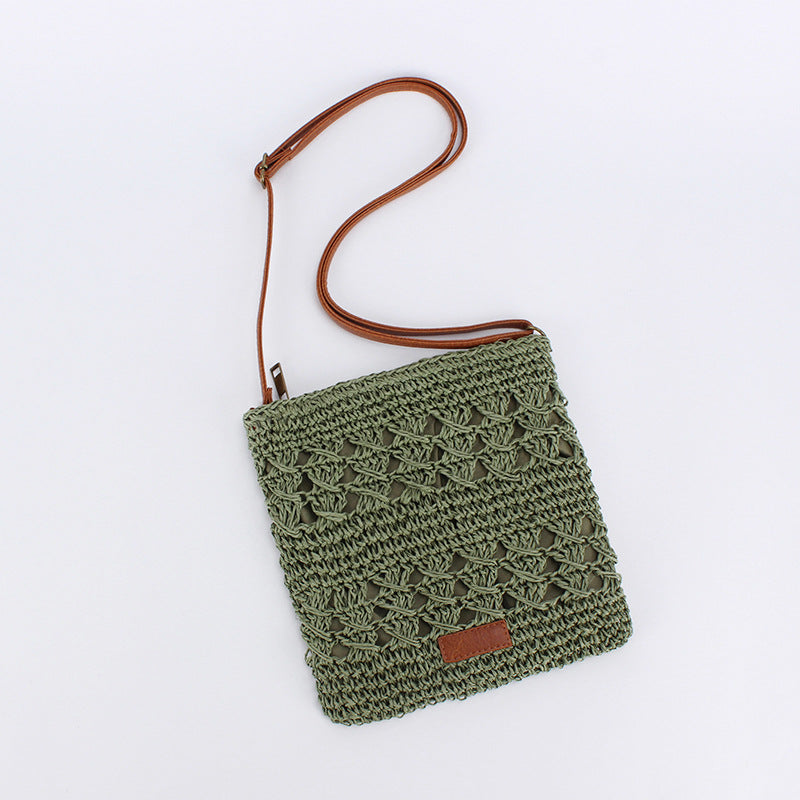 Hollow Paper Rope Woven Crossbody Bag, Summer Beach Vacation Handmade Bag