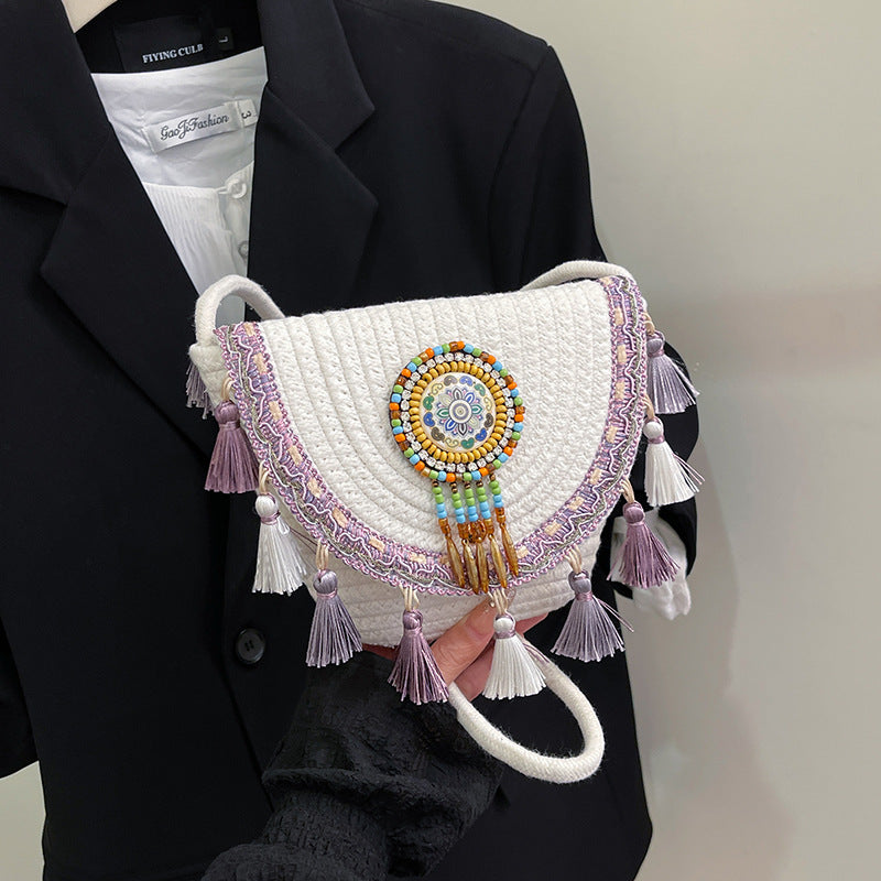 Women's Tassel Braided Shell Beach Crossbody Bag