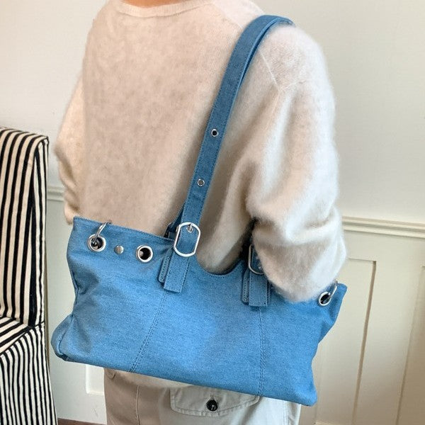 Vintage Grommet Tote with Buckle Straps