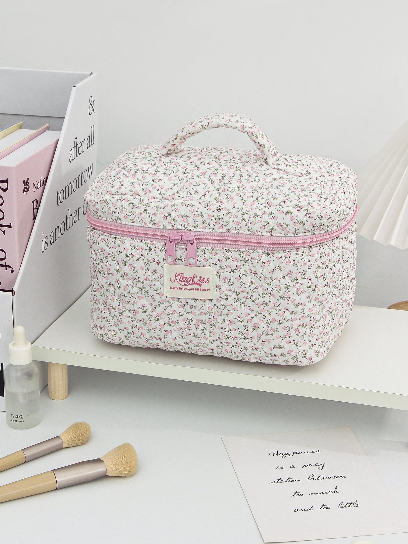 Quilted Small Floral Portable Toiletry Bag