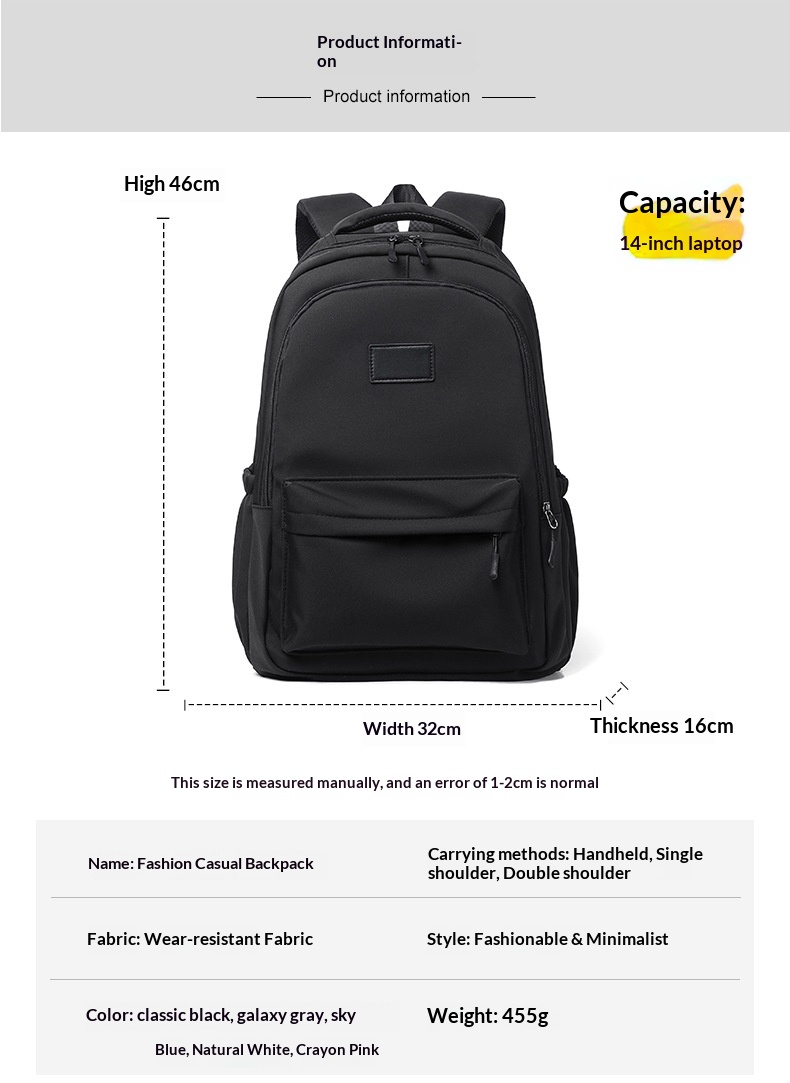 Water-Resistant Travel School Backpack