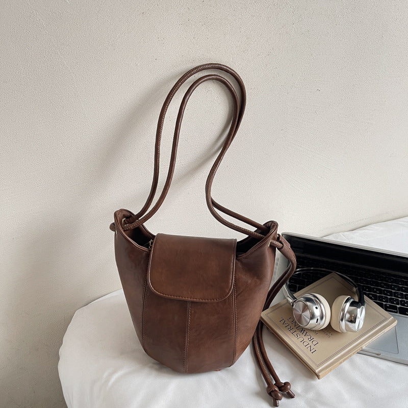 Women Versatile Maillard Bucket 2026 New Premium Vintage Shoulder Crossbody Bag