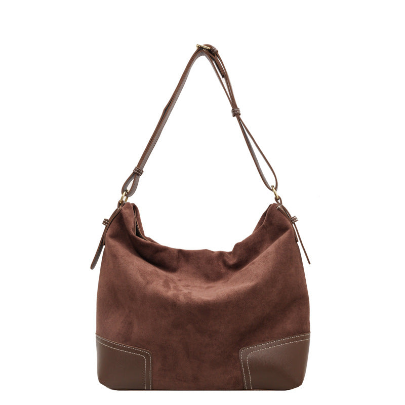 Vintage Suede Hobo Shoulder Bag with PU Leather Accents
