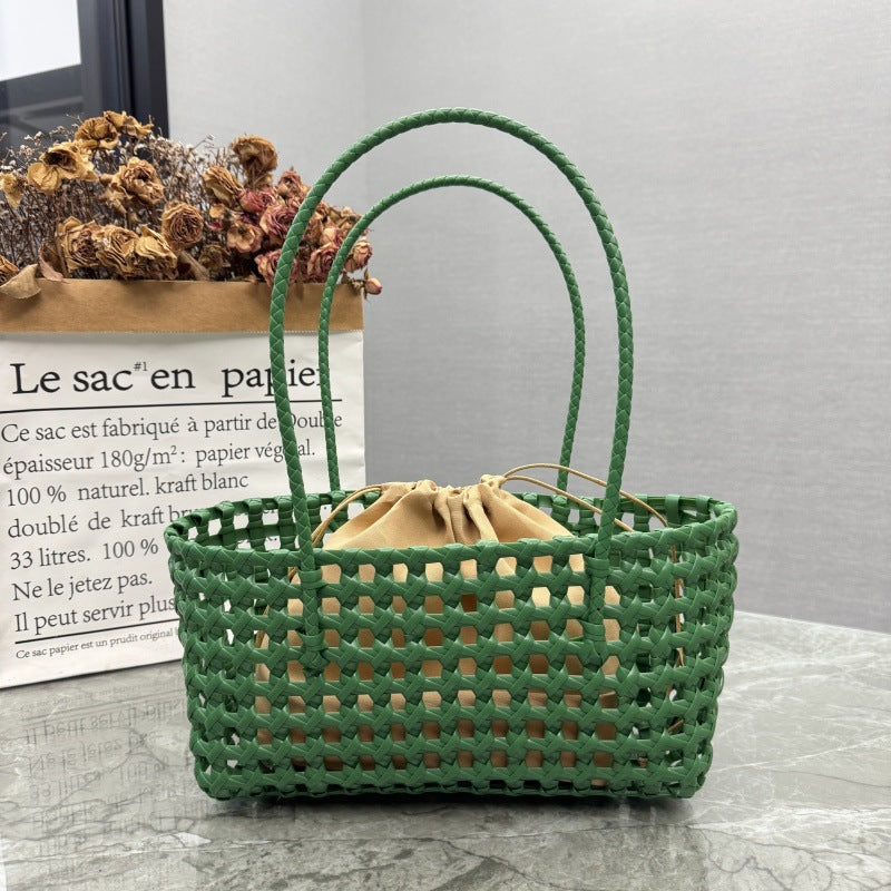 Candy Color Hollow Woven One-Shoulder Beach Bag