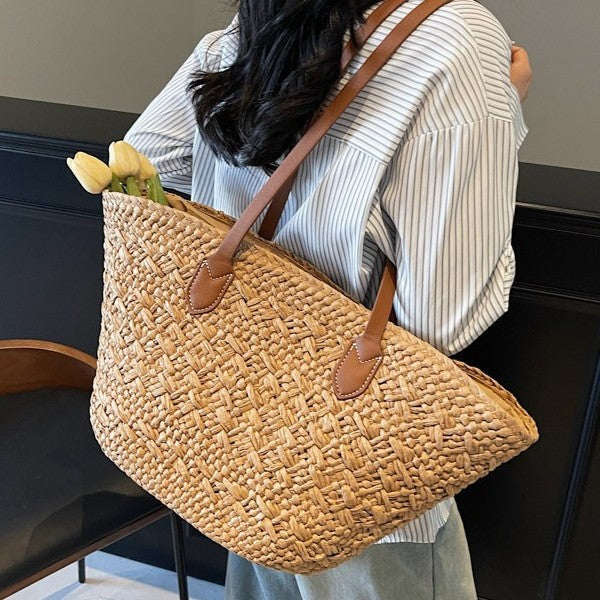 Women Relaxed Large Straw 2026 Casual Beach Handheld Shoulder Tote Bag