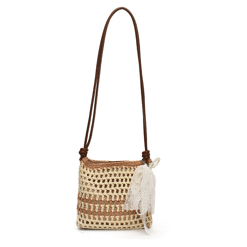 Fresh Sweet Bow Crossbody Phone 2026 New Cotton Woven Summer Beach Bag