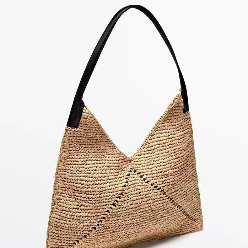 Straw Hollow Woven Large Triangle Beach Bag