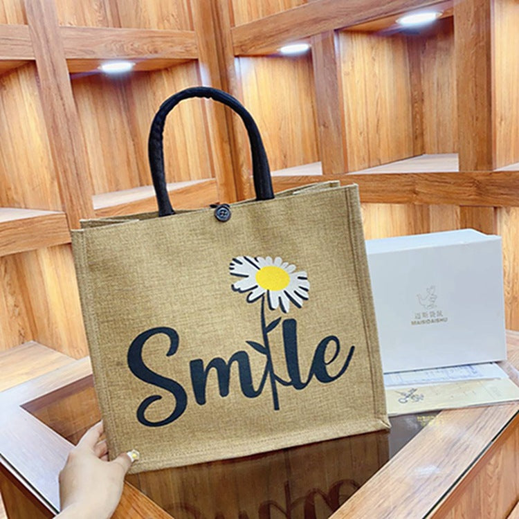 Linen Printed Handbag Travel Essential Gift Bag