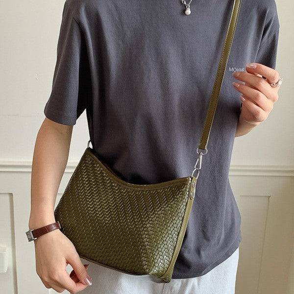 Woven Textured Hobo Shoulder Bag with Adjustable Strap