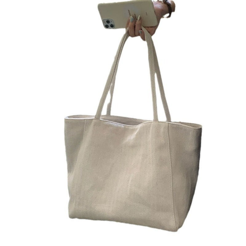 Large Canvas Herringbone Shoulder Tote Bag