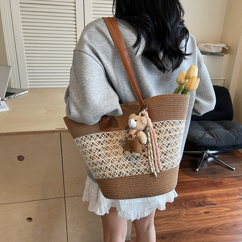 Women Summer Beach Straw 2026 New Fashion Commute Shoulder Tote Bag