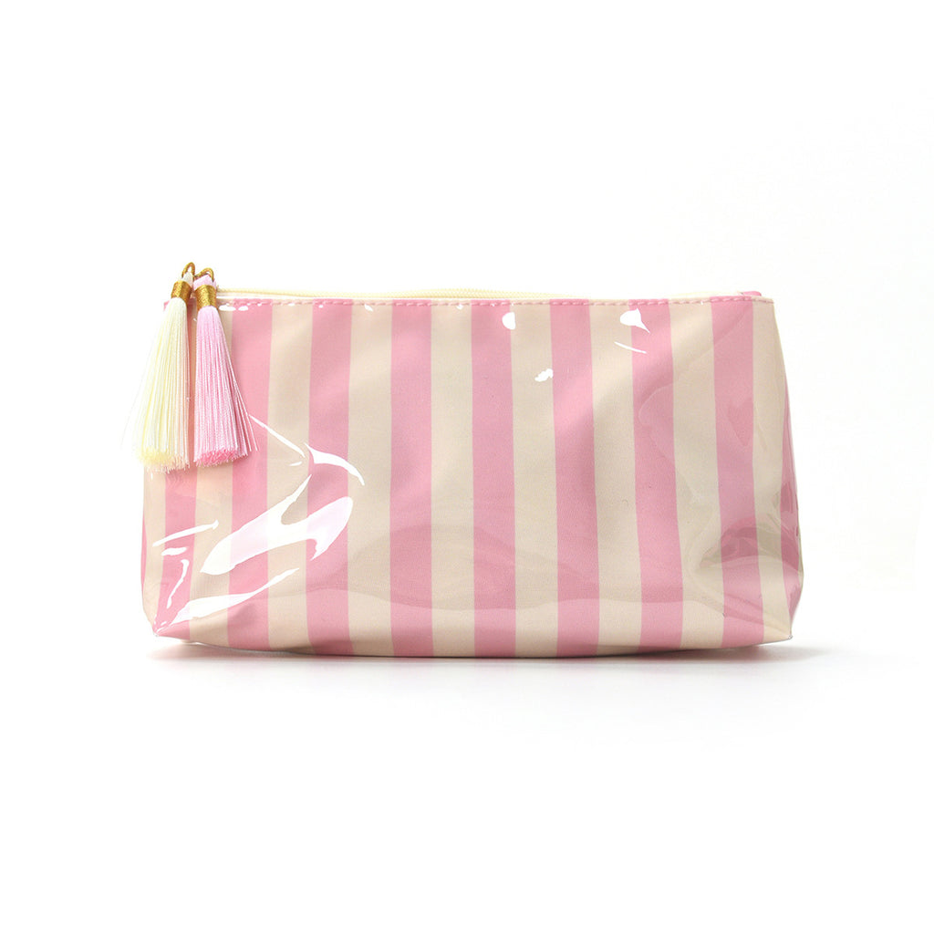 Glossy Striped PVC Tassel Travel Cosmetic Bag