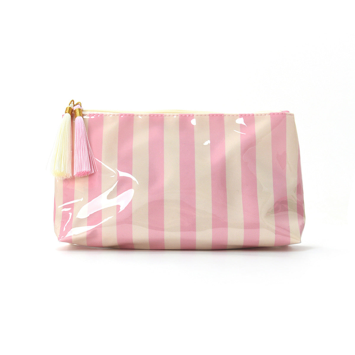 Glossy Striped PVC Tassel Travel Cosmetic Bag