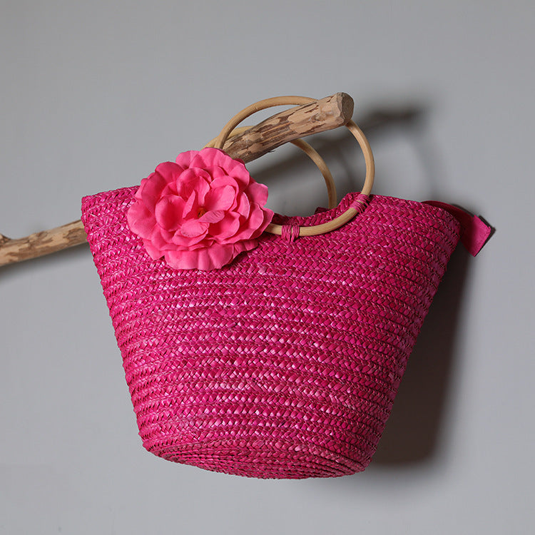 Women 2026 New Wheat Straw Woven Wooden Handle Pastoral Ins Style Handbag