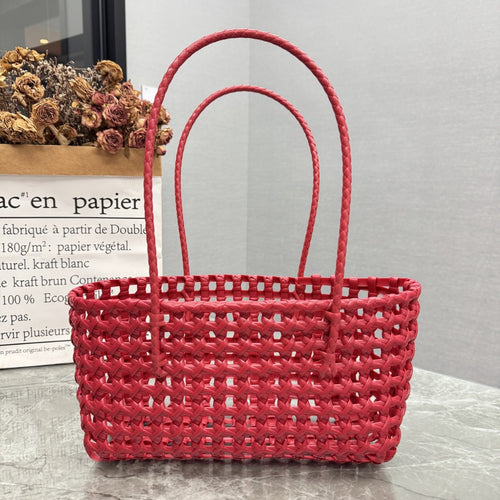 Candy Color Hollow Woven One-Shoulder Beach Bag