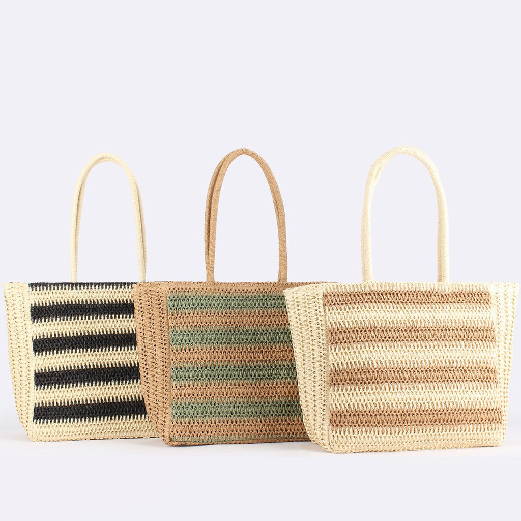 Striped Handmade Straw Tote Bag