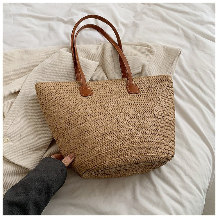 Women New Versatile Minimalist Straw Large Paper Rope Vintage Beach Bag