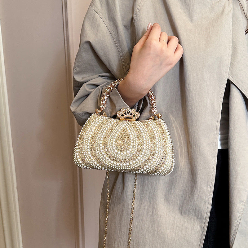 Shining Rhinestone Clutch Bag with Chain Strap