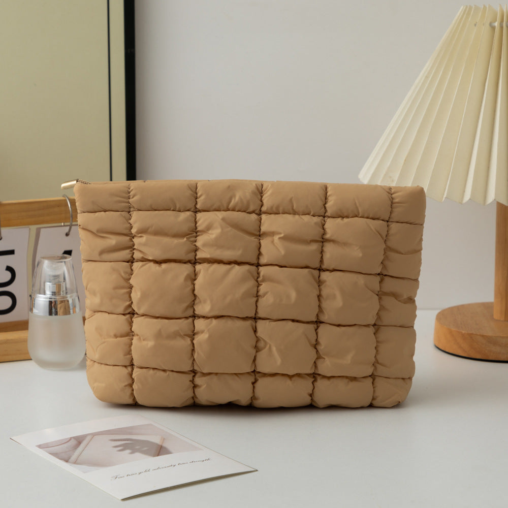 Pleated Solid Color Checkered Cosmetic Bag Versatile Small Clutch