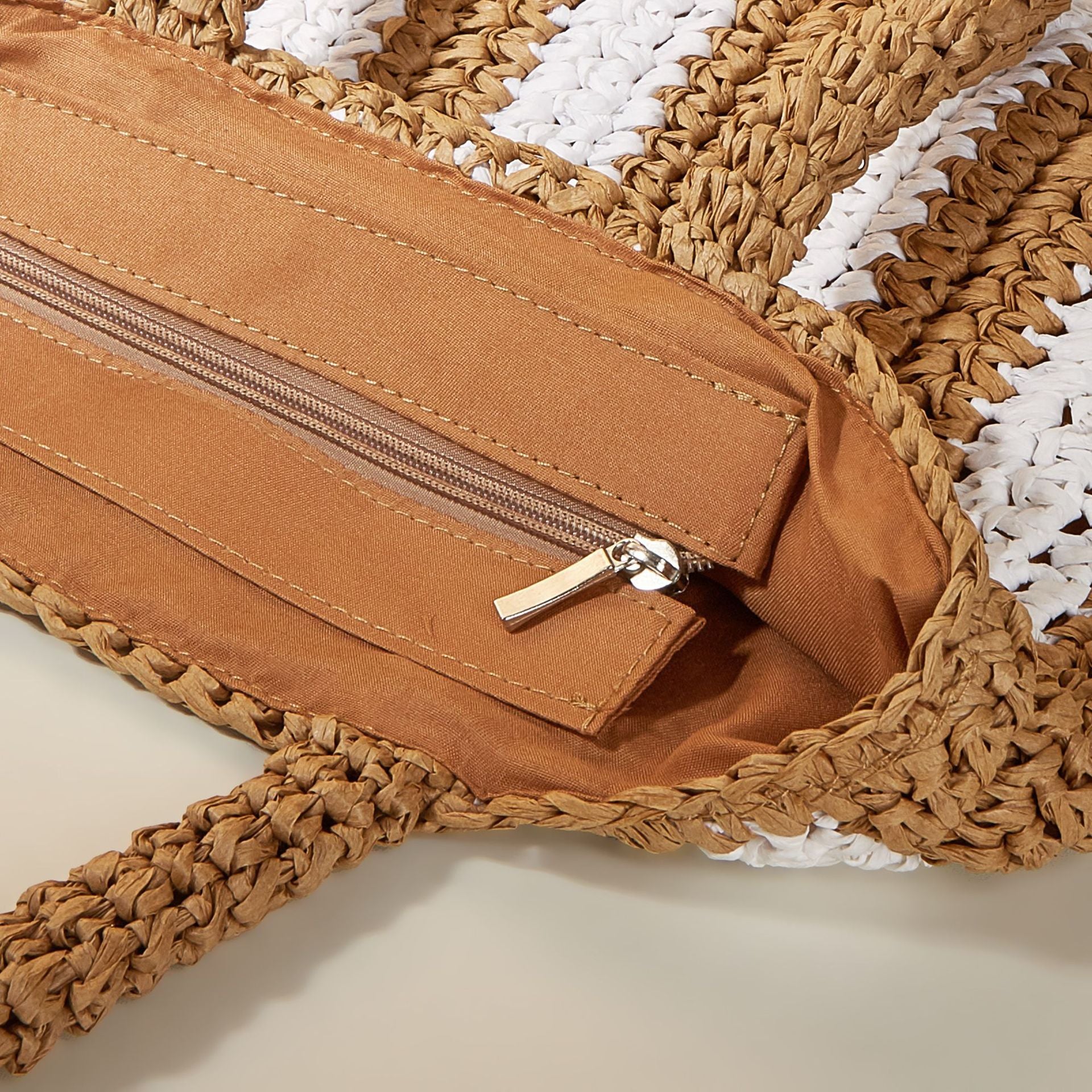 Simple Vertical Stripe Straw Beach Shoulder Bag