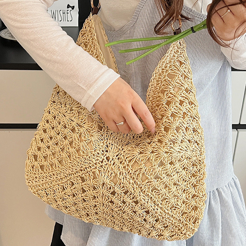 Women Large Woven 2026 New Summer Beach Straw Shoulder Tote Bag