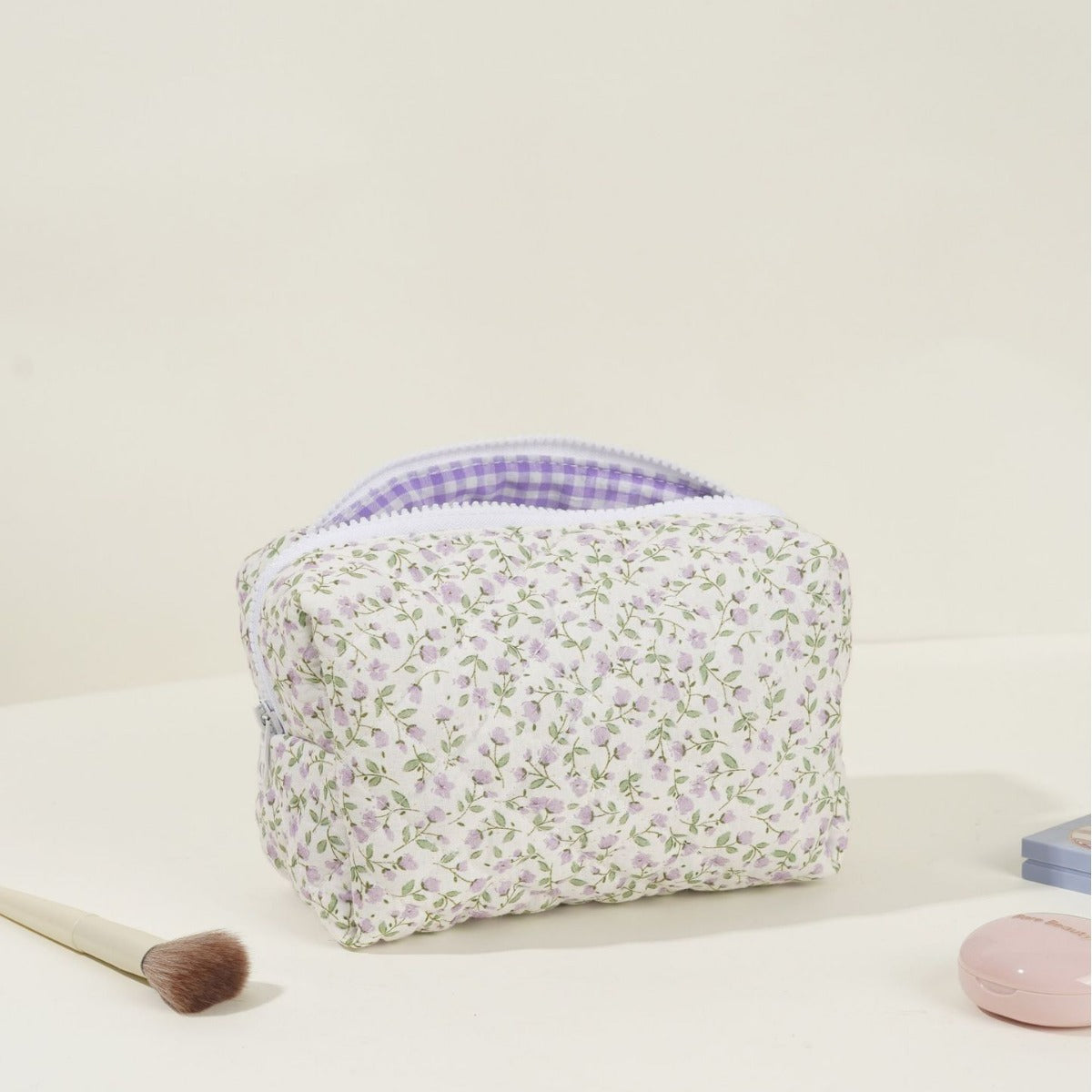 Floral Quilted Large Capacity Cotton Toiletry Bag