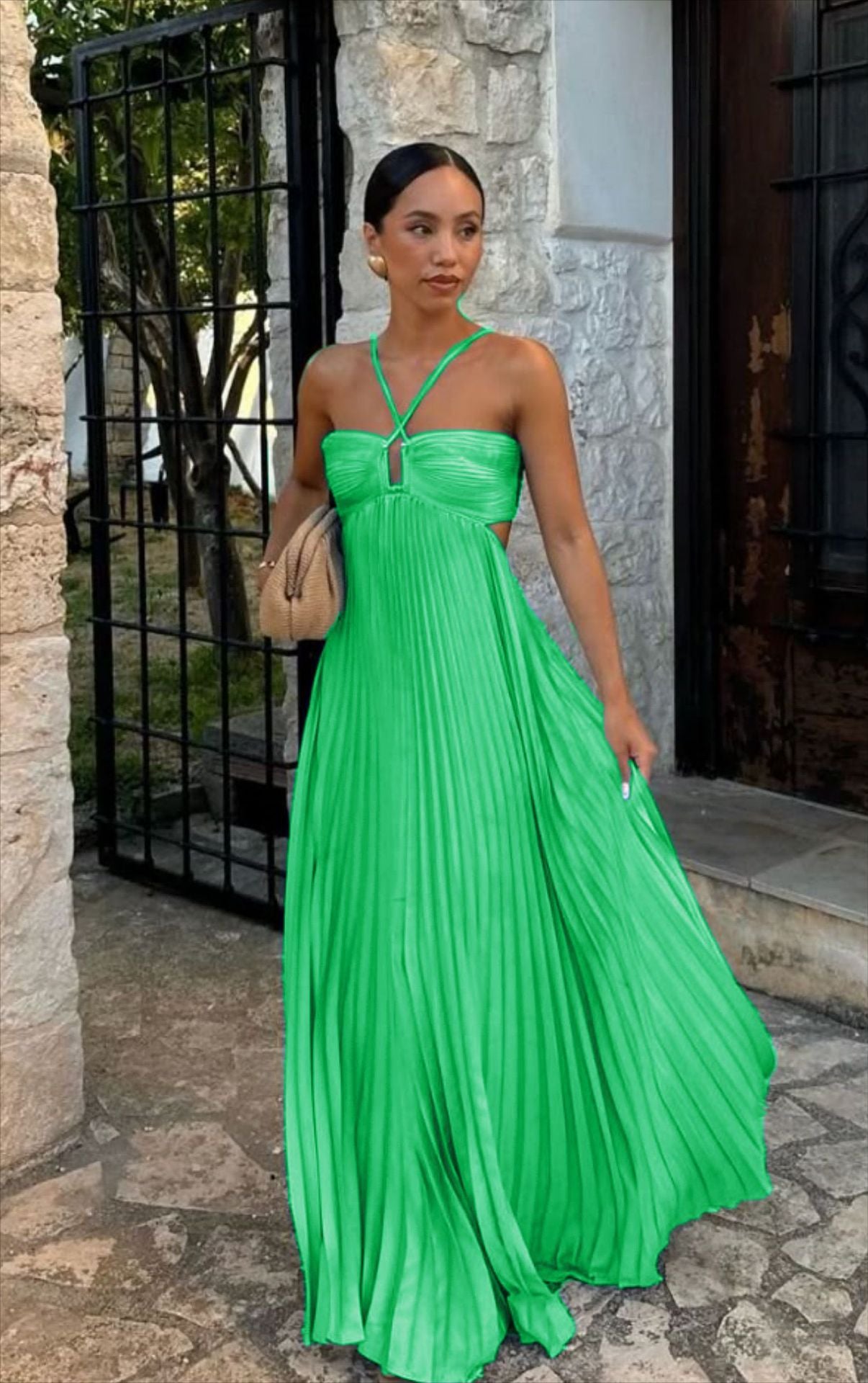 Solid Color Tube Top Pleated Sleeveless Suspender Dress