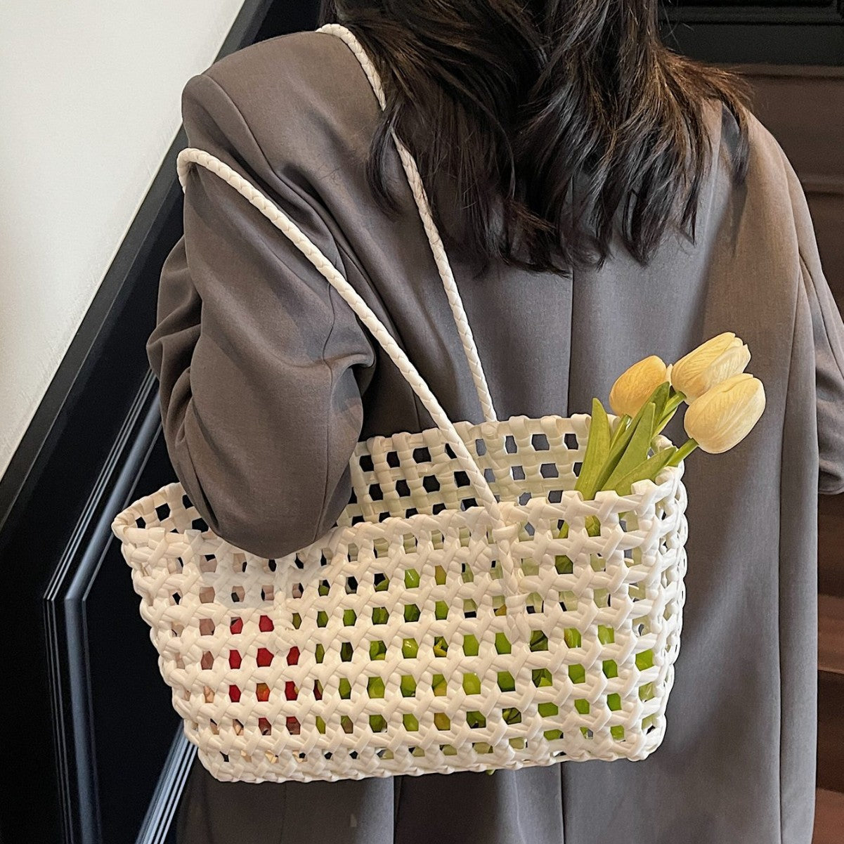2026 Hollow Woven Summer Beach Shopping Shoulder Handheld Bag