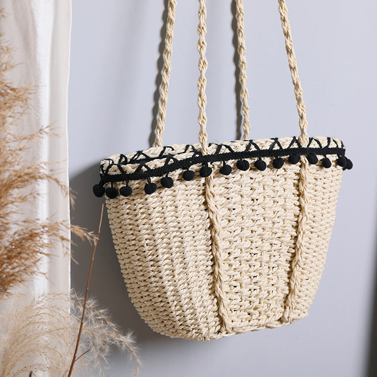 Women Retro Pastoral Straw Woven Crossbody Shoulder Beach Vacation Bag