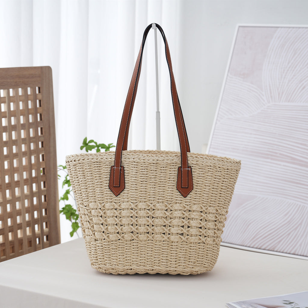 Large Capacity Woven Straw Beach Shoulder Tote Bag