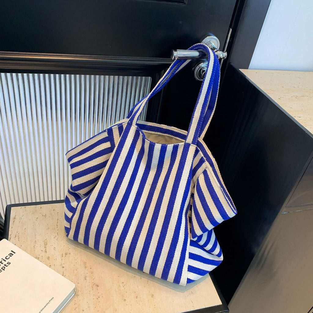 2026 New Stripe Print Reversible Canvas Tote Bag