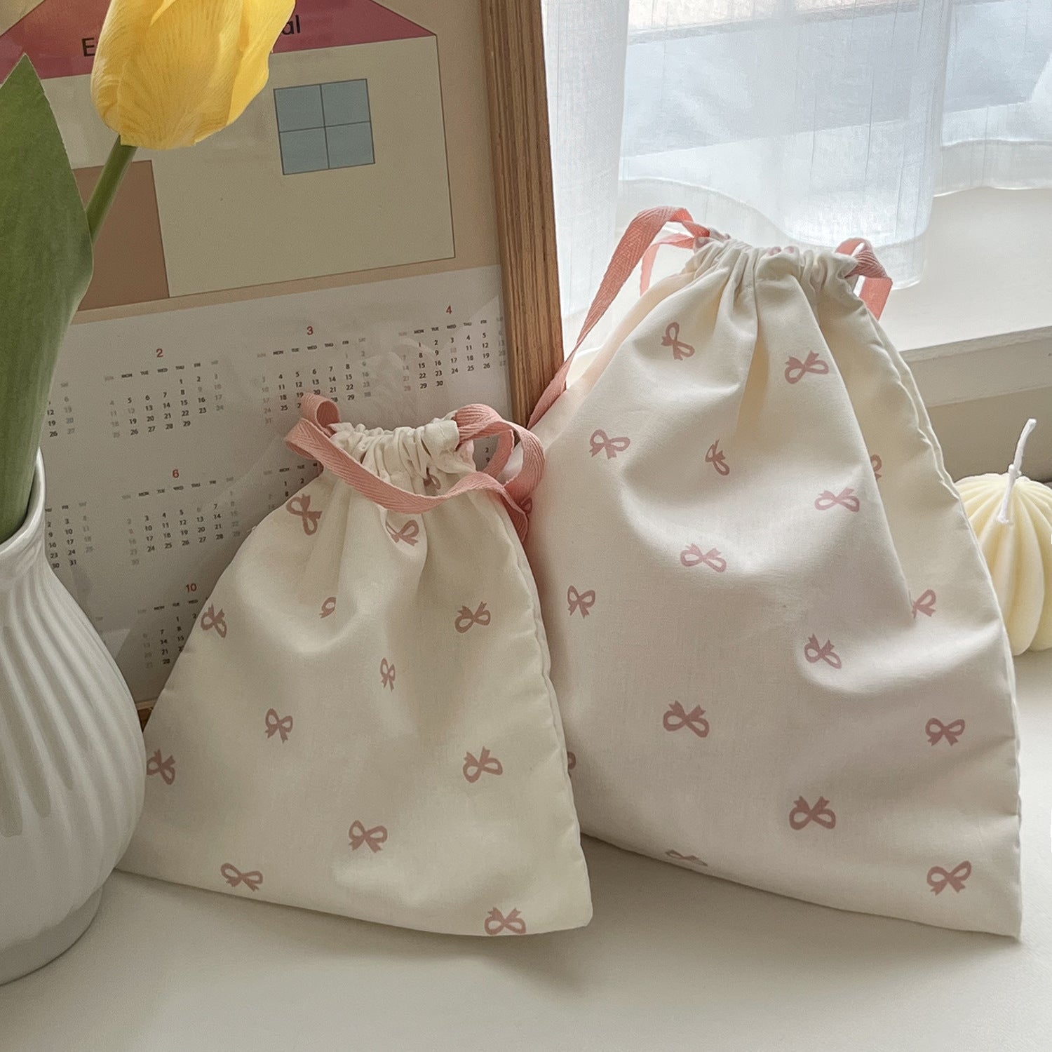 Sweet Bow Printed Drawstring Storage Bag