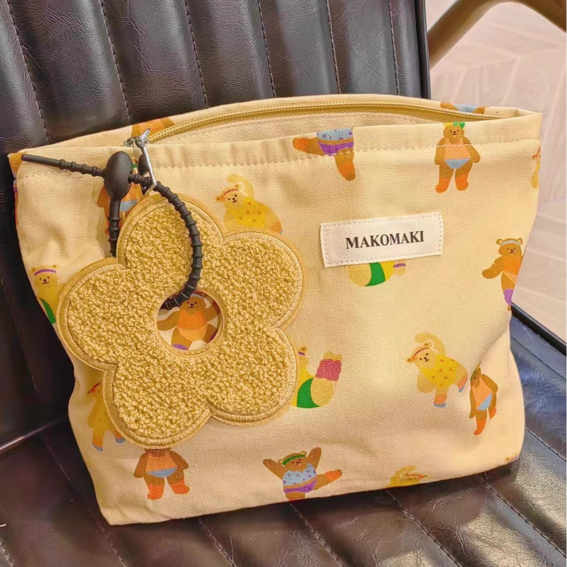 Cute Bear Canvas Cosmetic Bag Large-Capacity Skin Care Storage Bag