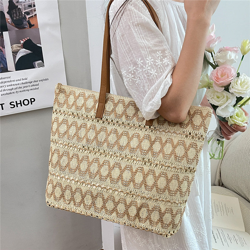 Women Trendy Woven Shoulder Large Tote Beach 2026 New Commute Straw Bag