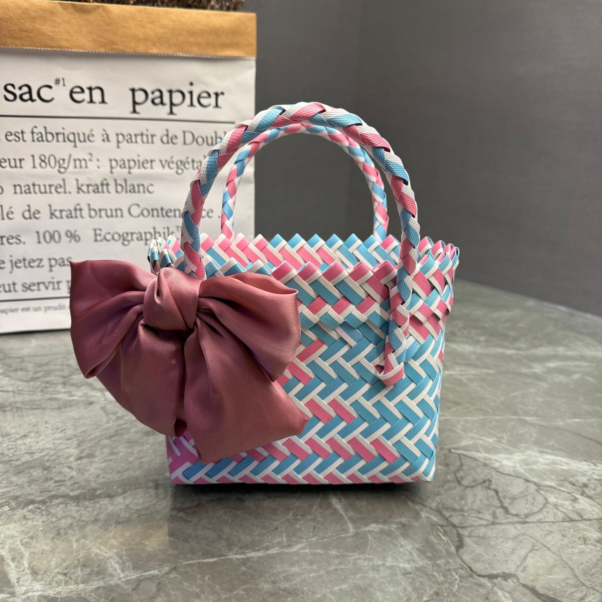 Plastic Woven Beach Basket Bag