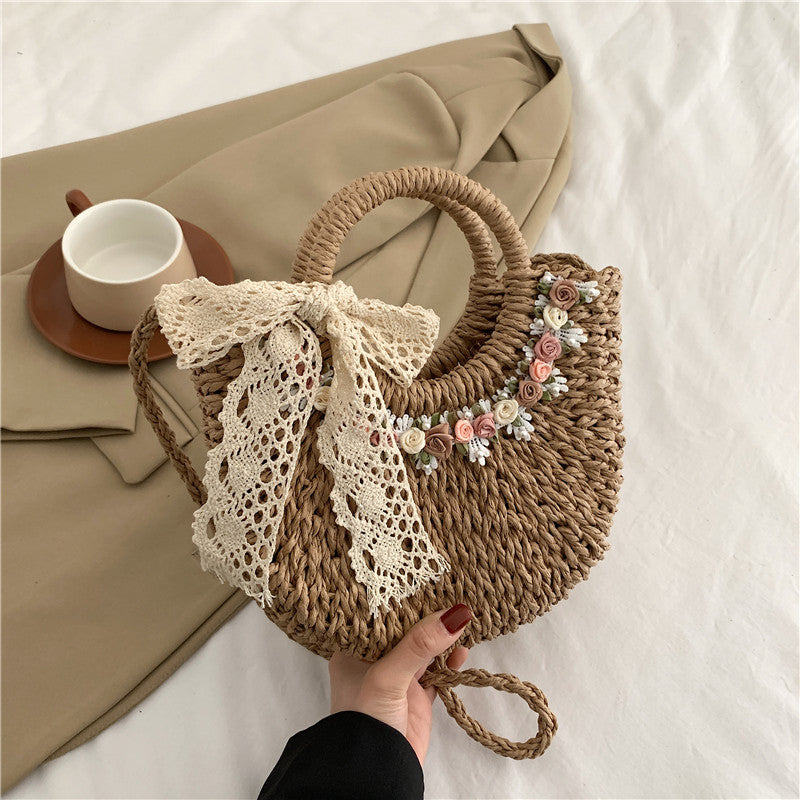 Fresh Floral Woven 2026 New Beach Shoulder Handheld Straw Bag