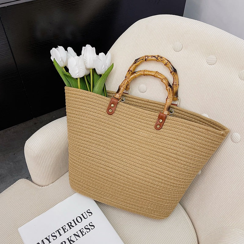 Woven Single Shoulder Large Capacity Bamboo Tote Bag