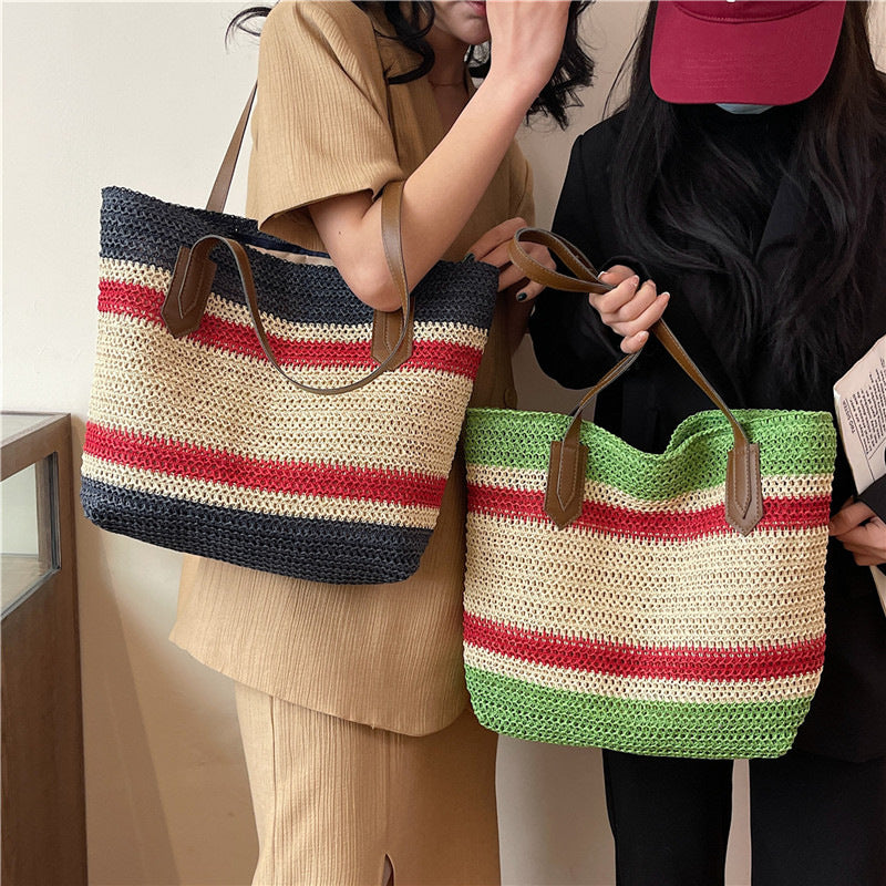 Large Capacity Straw Vegetable Basket Tote Bag
