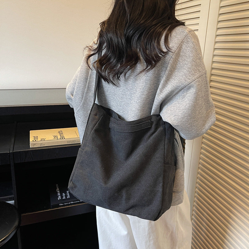 Vintage Canvas Hobo Shoulder Bag with Adjustable Strap and Cup Holder