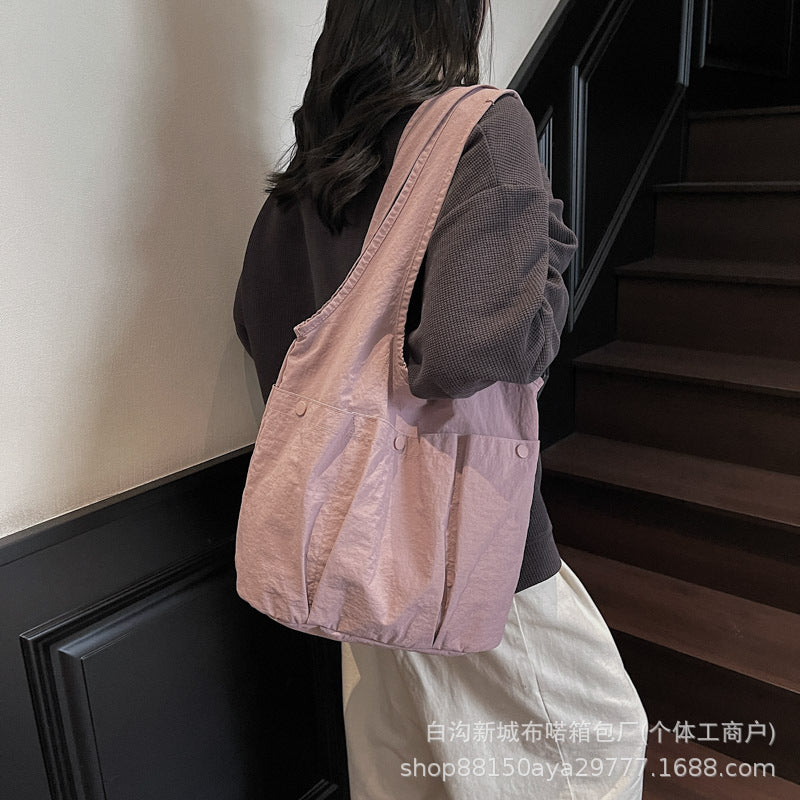 2026 Solid Large Capacity Multi-Pocket Shoulder Tote Bag